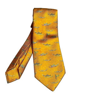 Bvlgari Men's Orange Printed Seven Fold Silk Tie.  Sz: O/S